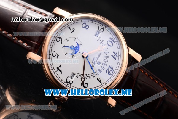 Patek Philippe Grand Complications Asia ST25 Automatic Rose Gold Case with White Dial and Brown Leather Strap Arabic Numeral Markers - Click Image to Close